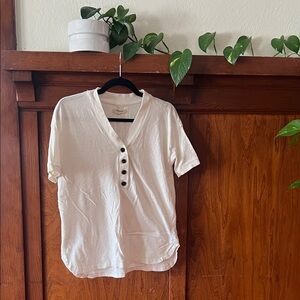 Madewell Women's Cream Oversized Short Sleeve Henley Shirt